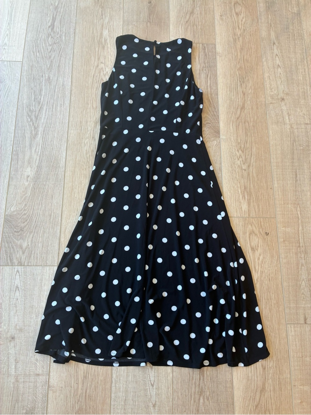Ralph Lauren black with white polka dots tank maxi dress size 8 silky stretchy